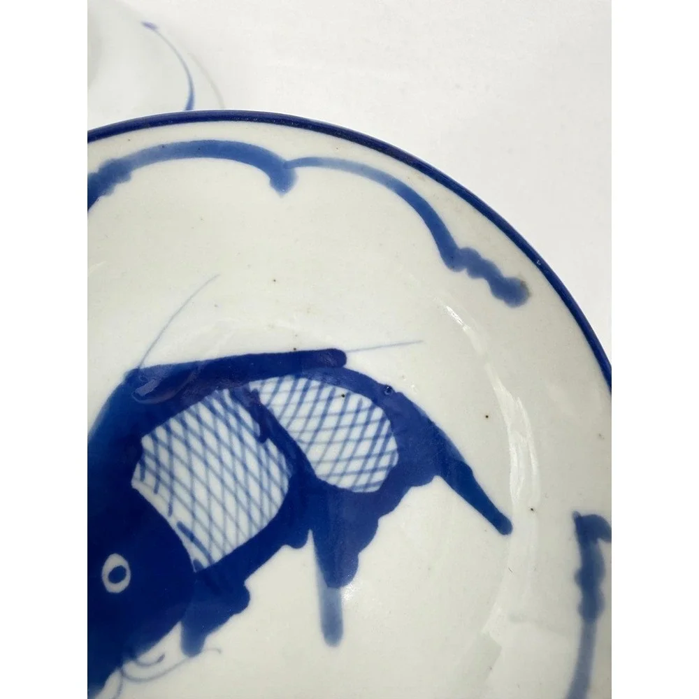 Chinese Koi Fish Carp Ceramic Rice Dipping Bowl SET of 5 Piece Asian Serverware